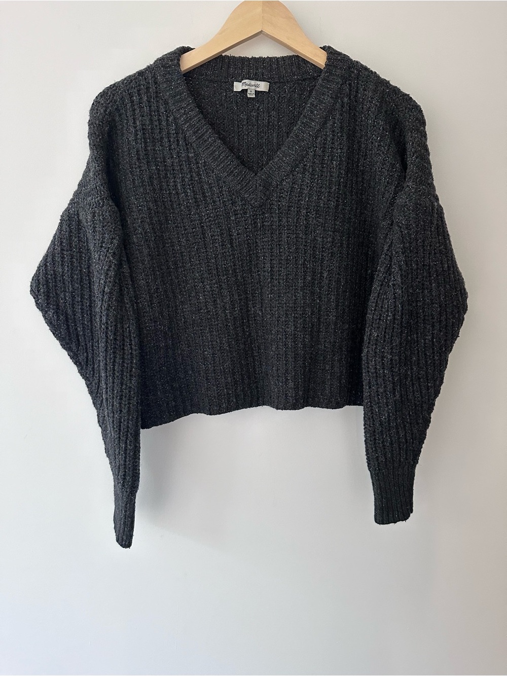 Madewell | S | Dark Gray Wool Blend Chunky Ribbed V-Neck Sweater